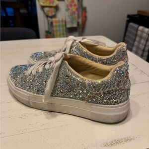 Betsey Johnson Silver Crystal Embellished Sneakers